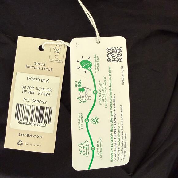 Boden Black Long Sleeve Dress | Deep V-Neck Ruched Waist Midi | Size 16/18R NWT - Picture 8 of 12